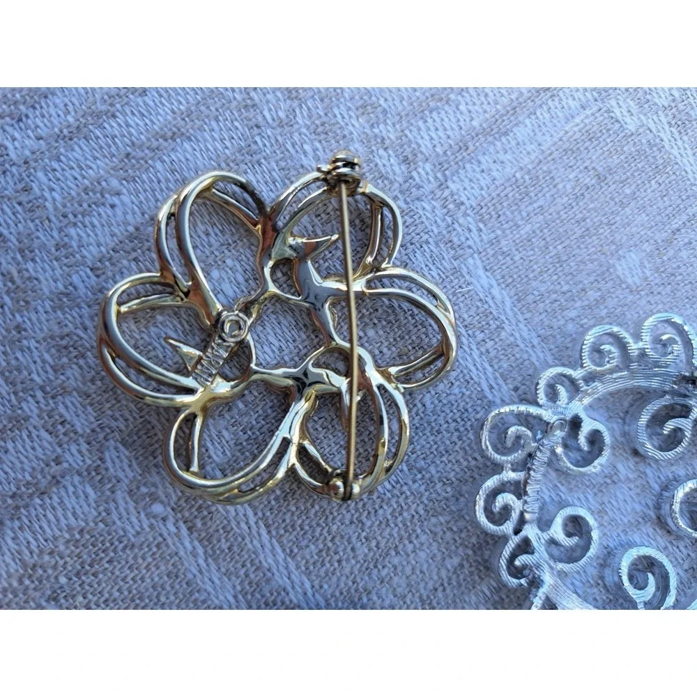 Sarah Coventry Brooches Set Of 3 Silver, Gold Tone Marked
